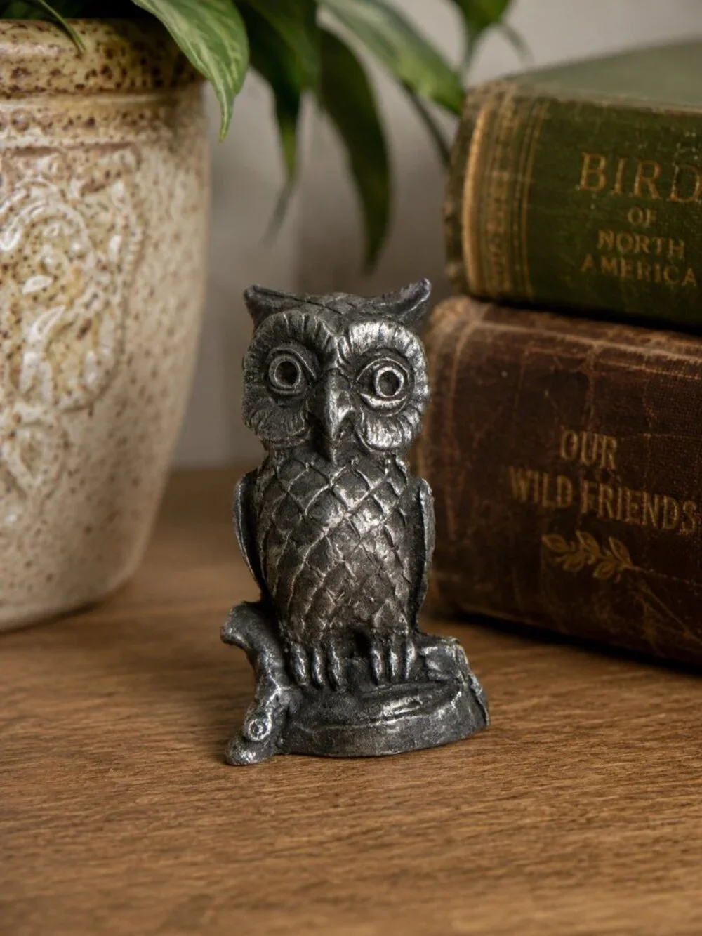 Vintage Cast Metal Owl Figurine 2.25